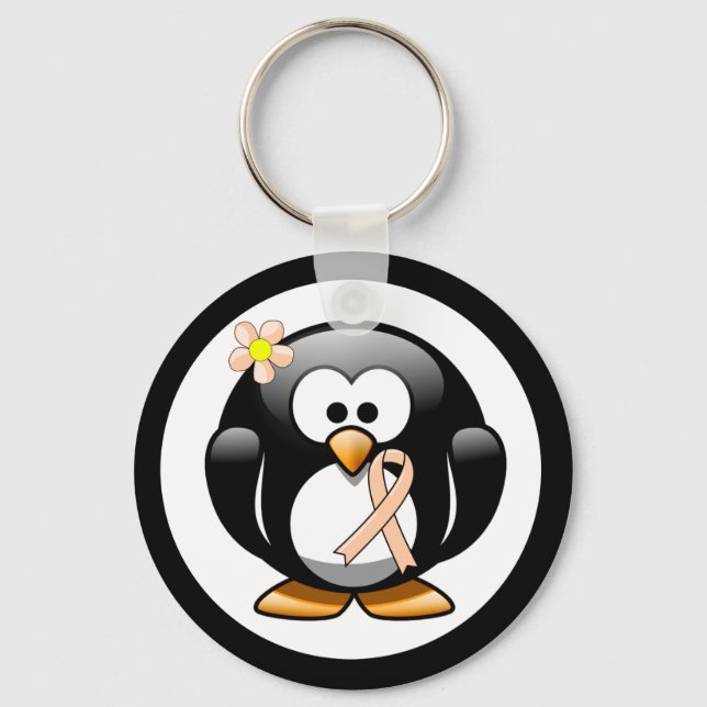 Peach Awareness Ribbon Penguin Key Ring (Front)