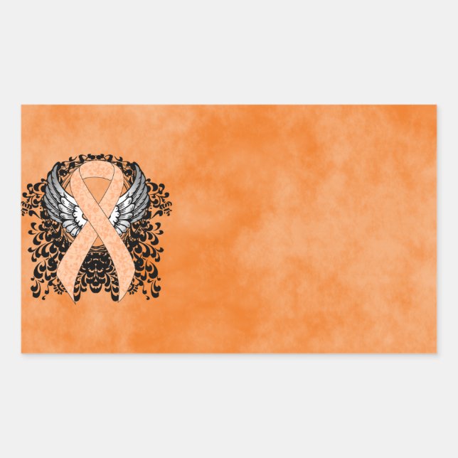 Peach Awareness Ribbon with Wings Rectangular Sticker (Front)