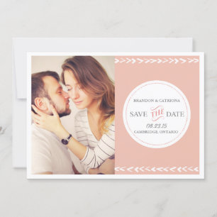 Peach Aztec Pattern   Save the Date Announcement