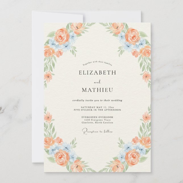 Peach Azure Bloom Wedding Invitation (Front)