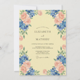 Peach Azure Hydrangea Eucalyptus Wedding Invitation