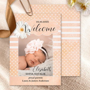Peach Baby Girl Photo Birth Announcement Card