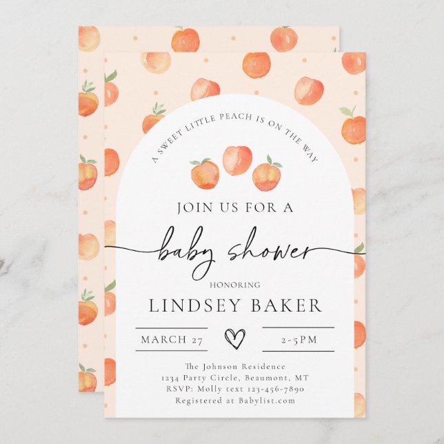 Peach Baby Shower Invitation | Peach Baby (Front/Back)