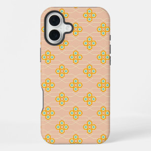 Peach background hexagonal floral pattern iPhone 16 plus case