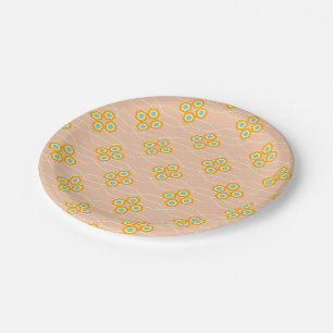 Peach background hexagonal floral pattern paper plate