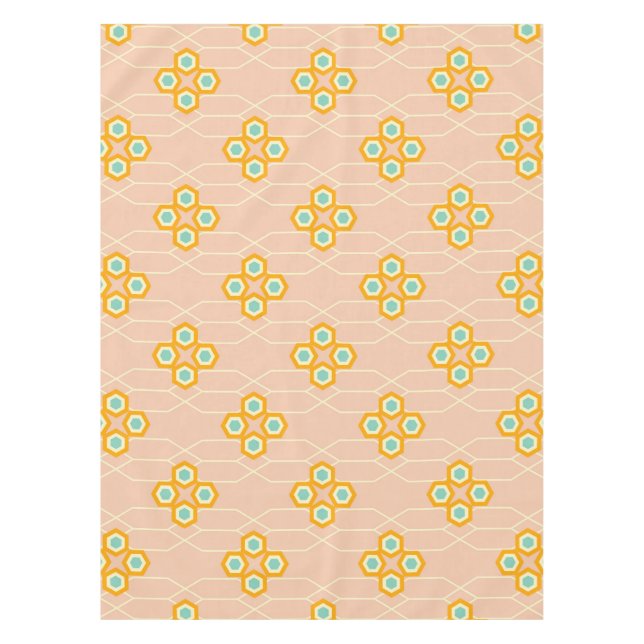 Peach background hexagonal floral pattern  tablecloth (Front)