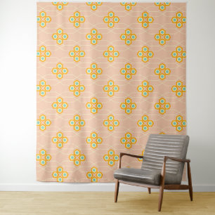 Peach background hexagonal floral pattern  tapestry