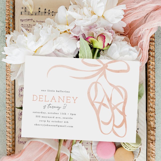 Peach Ballet Slippers Birthday Party Invitation (Creator Uploaded)