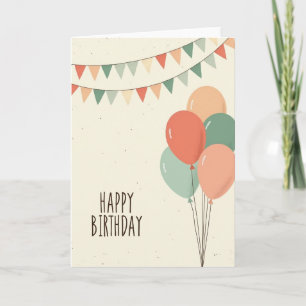 Peach Balloons Birthday Card