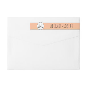 Peach band and initials wedding wrap around label