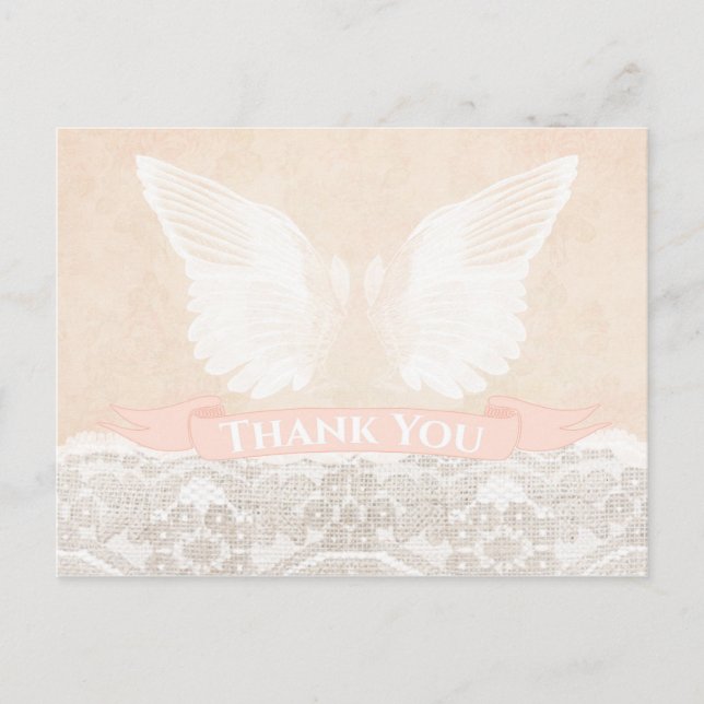 peach baptism thank you, christening thank you postcard (Front)