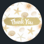 Peach Beach Seashells & Flowers Modern Wedding Classic Round Sticker<br><div class="desc">Matching items available.</div>