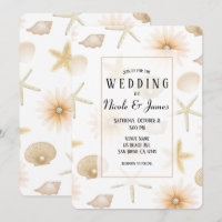 Peach Beach Seashells & Flowers Modern Wedding