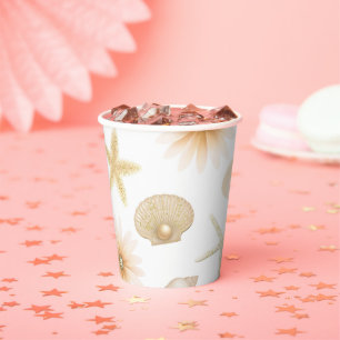 Peach Beach Seashells & Flowers Summer Chic Paper  Cups