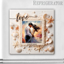 Peach Beach Shells Love Photo Magnet