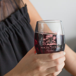 Peach Beach Social Club Bachelorette Party Stemless Wine Glass