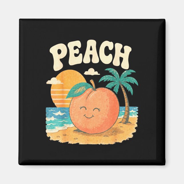 Peach beach summer retro cute fruit sunset design  magnet (Front)