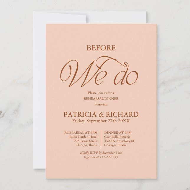 Peach Before We Do Wedding Rehearsal Dinner Invitation (Front)