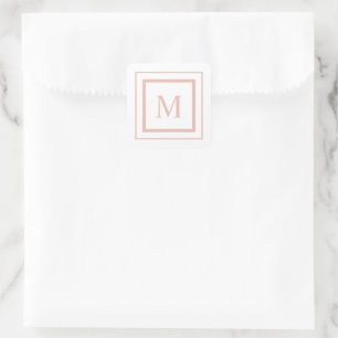 Peach Beige and white square border monogram Sticker