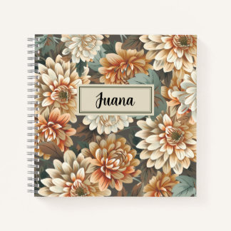 Peach Beige Chrysanthemum Floral Spiral Notebook