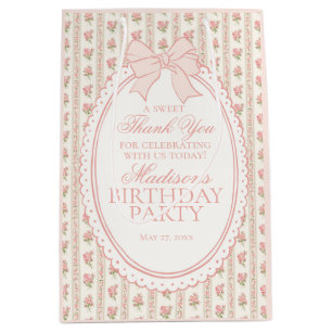 Peach & Beige Fancy Floral Birthday Party Favours Medium Gift Bag