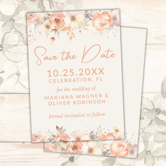 Peach Beige Flowers Save the Date Card (Creator Uploaded)