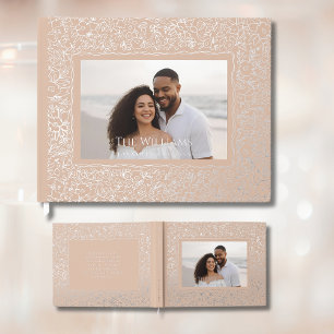 Peach Beige Foil Wedding Guestbooks Photo Beach
