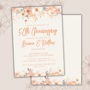 Peach Beige Ivory Floral 50th Wedding Anniversary Invitation