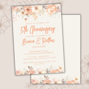 Peach Beige Ivory Floral 5th Wedding Anniversary Invitation