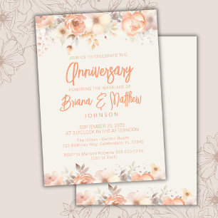 Peach Beige Ivory Floral Wedding Anniversary Invitation
