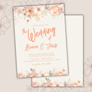 Peach Beige Ivory Floral Wedding Invitation