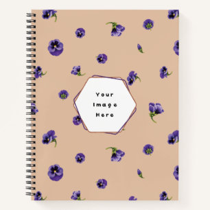 Peach Beige Japanese Purple Pansy Floral Pattern Notebook