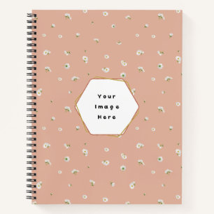 Peach Beige Japanese White Cosmos Floral Pattern Notebook