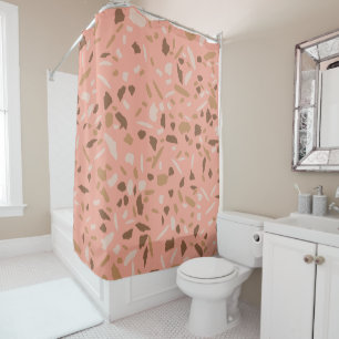 Peach Beige Tan Brown Terrazzo Marble Pattern  Shower Curtain