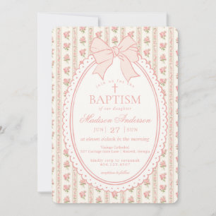 Peach & Beige Vintage Fancy Floral Baptism Invitation