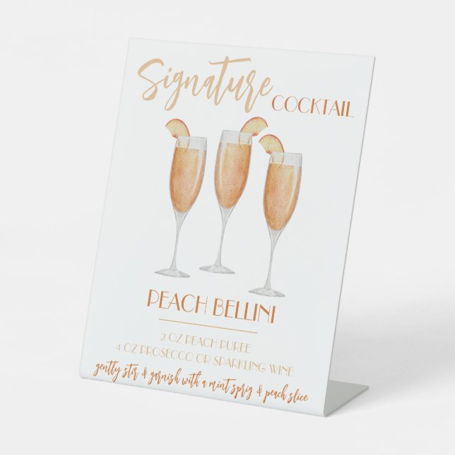 Peach Bellini Signature Cocktail Recipe Pedestal Sign (Front)