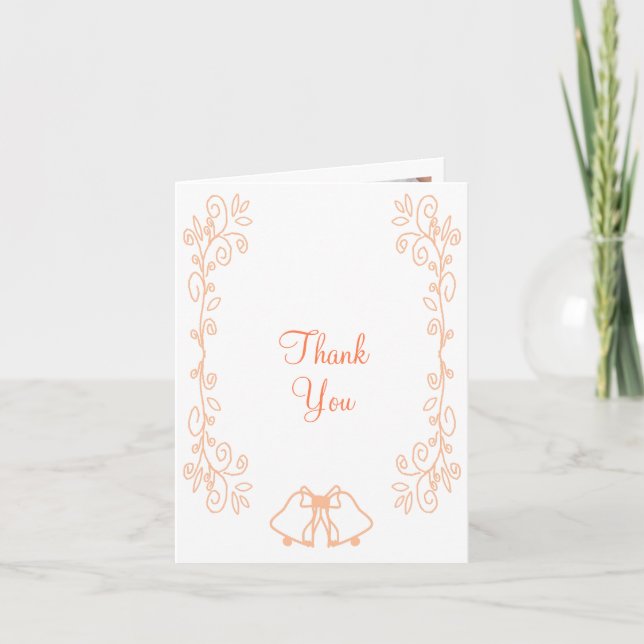 Peach Bells Scrollwork Design Wedding Thank You Card (Front)