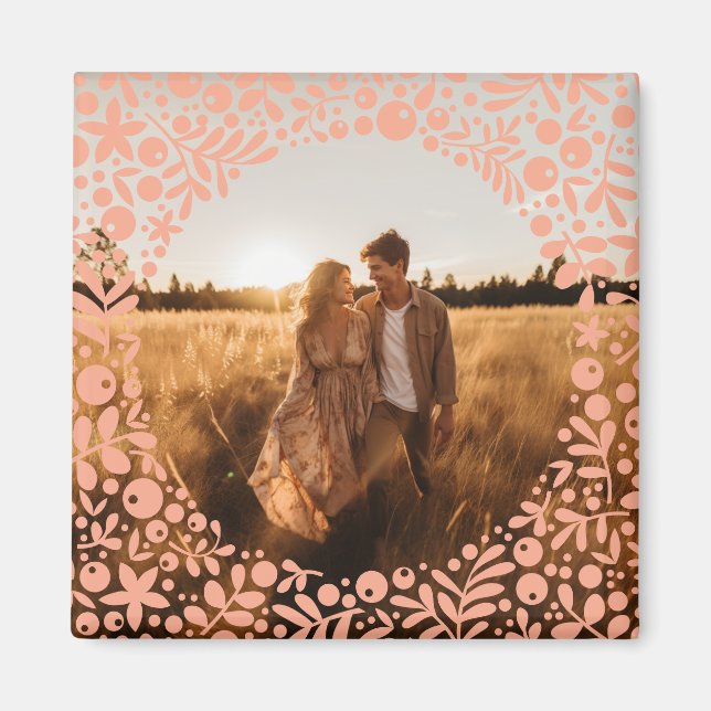 Peach Berry Border Frame Photo Magnet (Front)