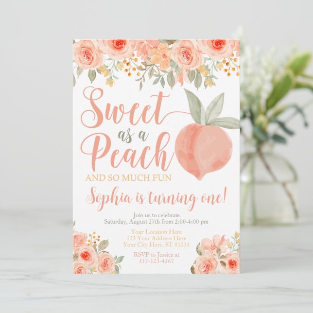 Peach Birthday Invitation Sweet as a Peach (Standing Front)