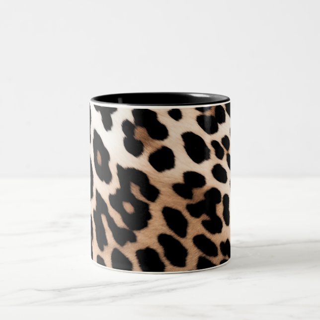 Peach Black Cream Leopard Animal  Two-Tone Coffee Mug (Center)