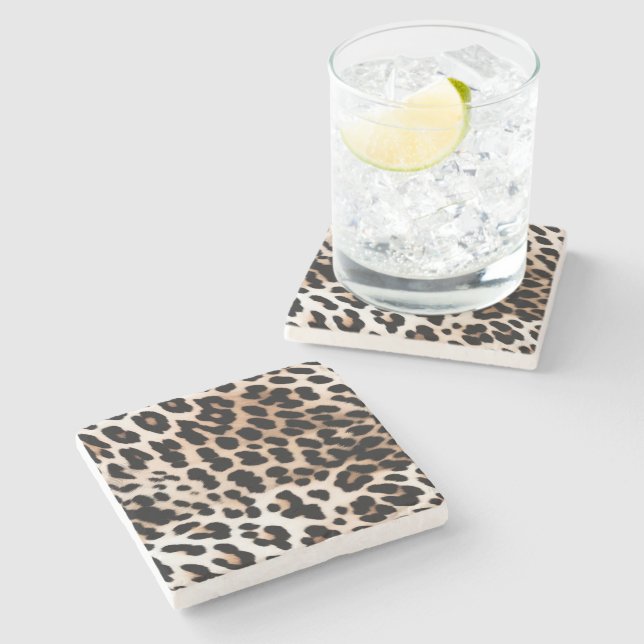 Peach Black Cream Leopard   Stone Coaster (Side)