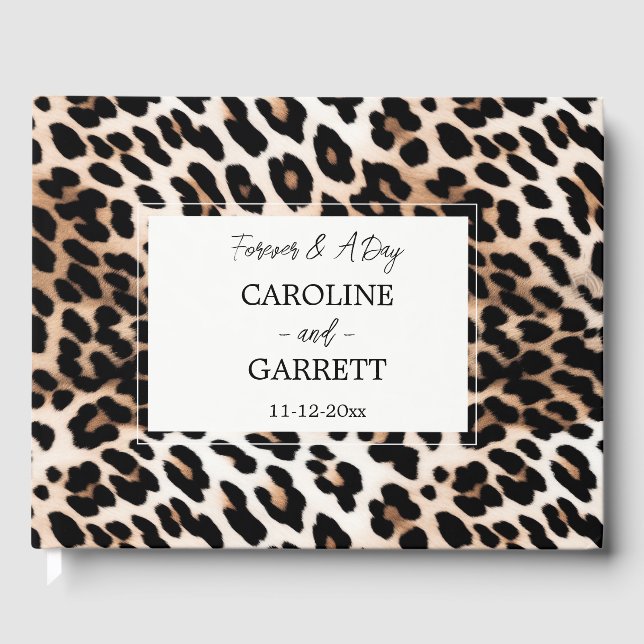 Peach Black Cream Leopard Wedding Guest Book (Front)