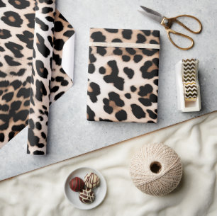 Peach Black Cream Leopard  Wrapping Paper