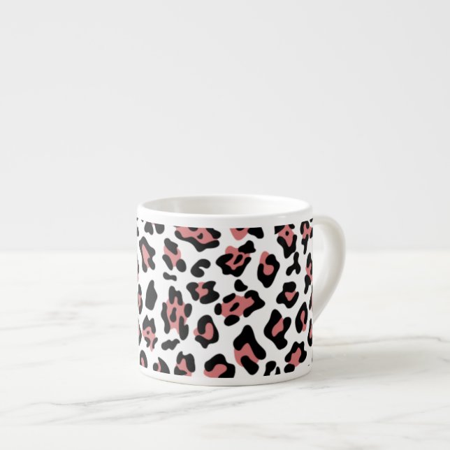 Peach Black Leopard Animal Print Pattern Espresso Cup (Front Right)