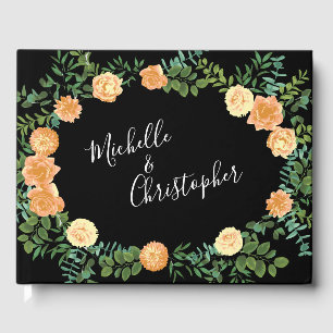 Peach & Black Peony & Rose Floral Wedding Guest Book