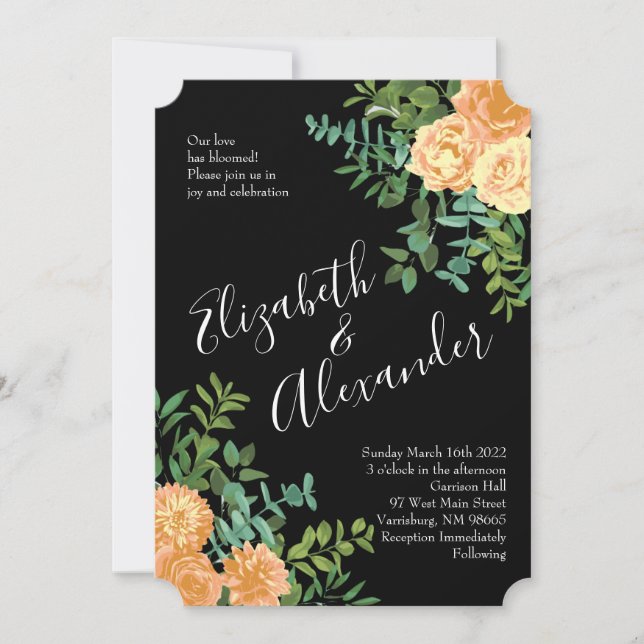 Peach Black Peony & Rose Floral Wedding Invitation (Front)