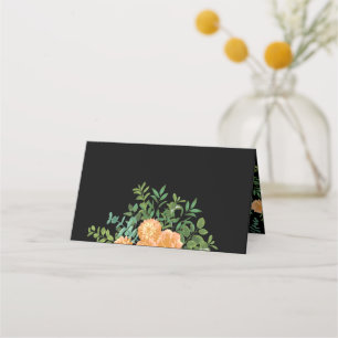 Peach Black Peony & Rose Floral Wedding Place Card