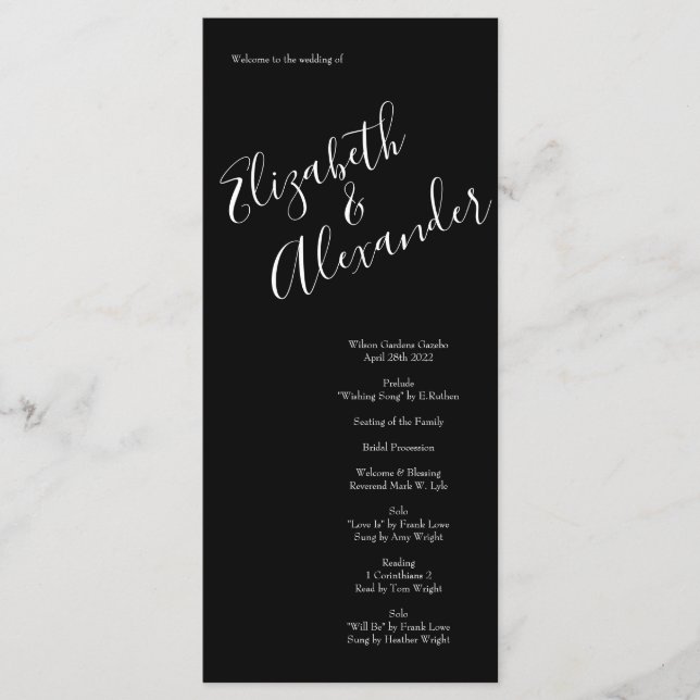 Peach Black Peony Rose Wedding Programs Menu (Front)