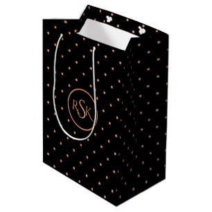 Peach & Black Polka Dots Monogram Medium Gift Bag