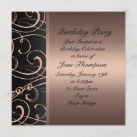 Peach/Black Swirl Side Border Birthday Invite
